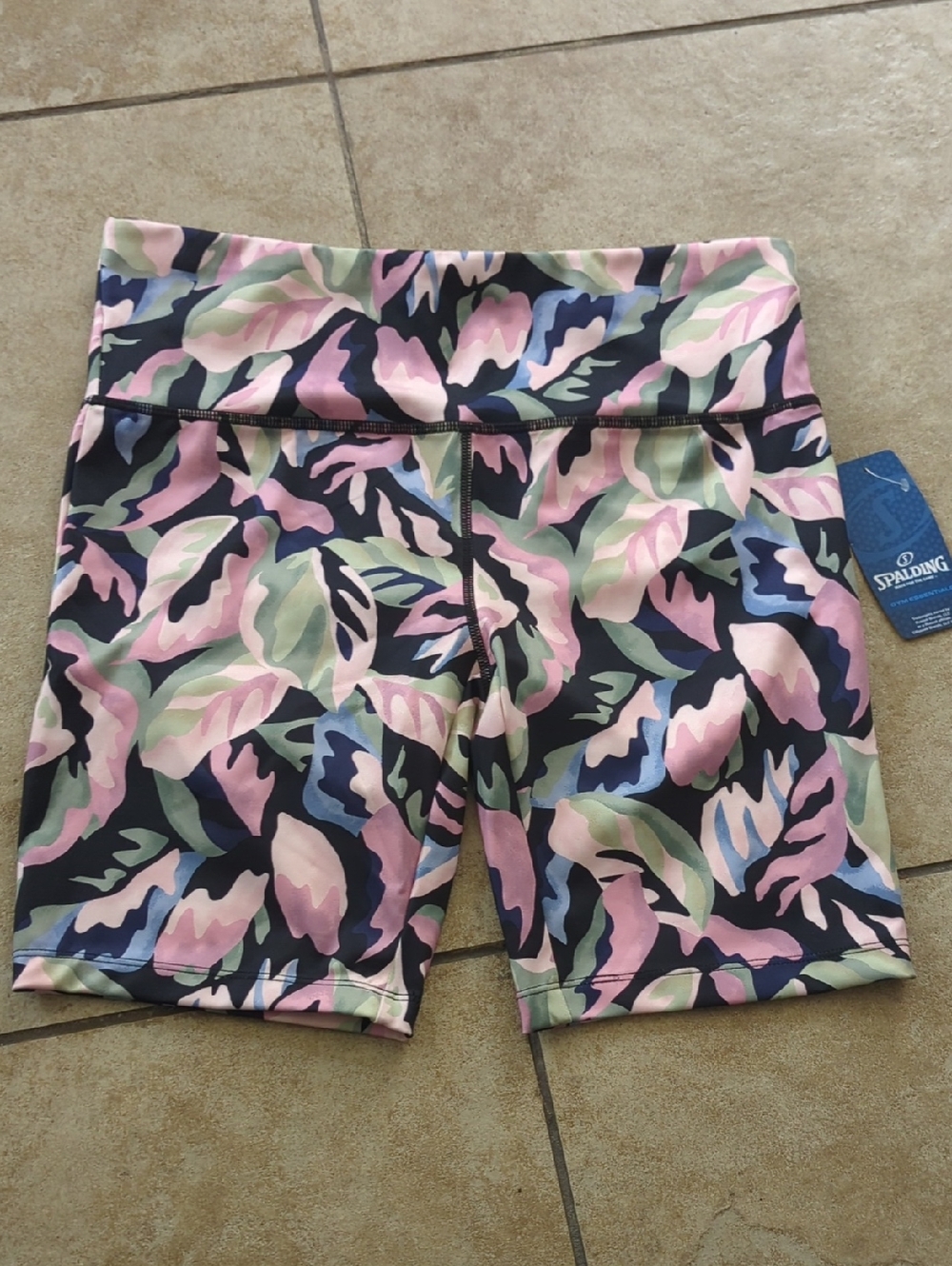 Spalding Women's Pink Green Blue Leaf-Print Bike Shorts